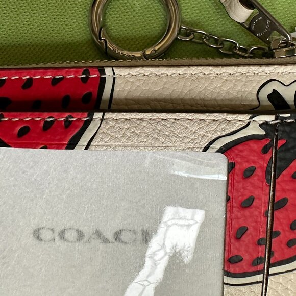 COACH STRAWBERRY PRINT LEATHER MINI SKINNY ID CASE:NWT STRAWBERRY/CHALK CT906 - Picture 12 of 15